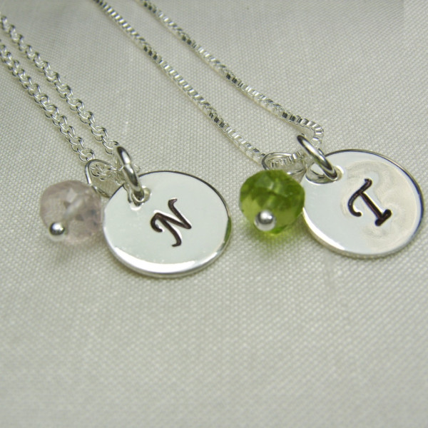 Asking Bridesmaid Gift Set of 3 Bridesmaid Necklace Personalized Initial Necklace Monogram Bridesmaid Jewelry Peridot Birthstone Necklace