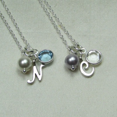 Birthstone Initial Necklace Personalized Bridesmaid Gift Monogram Necklace Bridesmaid Jewelry Flower Girl Jewelry Personalized Necklace