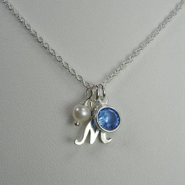 Bridesmaid Gift Personalized Necklace Sterling Silver Initial Necklace with Birthstone Necklace Bridesmaid Jewelry Initial Monogram Necklace