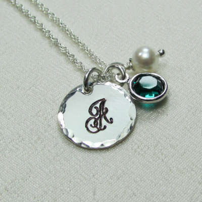 Bridesmaid Gift Set of 4 Bridesmaid Jewelry Initial Necklace Birthstone Monogram Necklace Personalized Bridesmaid Necklace Gift