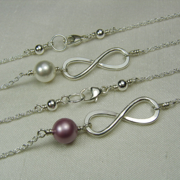 Bridesmaid Gift Set of 7 Bridesmaid Jewelry Infinity Necklace Pearl Bridesmaid Necklaces Bridal Party Jewelry Wedding Jewelry Set