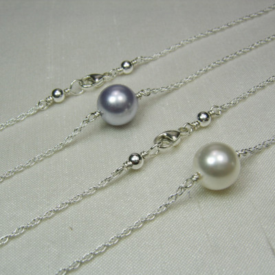 Bridesmaid Jewelry - Single Pearl Necklace - Floating Pearl Bridesmaid Necklace - Prom Jewelry - Pearl Bridal Necklace Wedding Jewelry