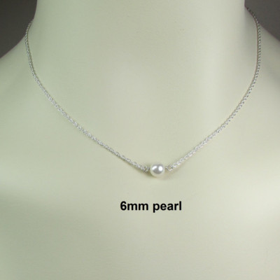Bridesmaid Jewelry - Single Pearl Necklace - Floating Pearl Bridesmaid Necklace - Bridesmaid Gift - Pearl Bridal Necklace Wedding Jewelry