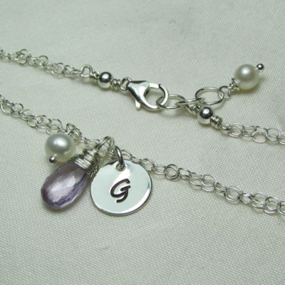 Bridesmaid Jewelry, Birthstone Initial Bracelet, Prom Jewelry, Personalized Bracelet Sterling Silver Monogram Bridesmaid Bracelet