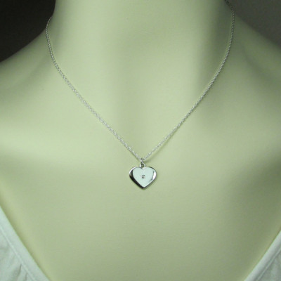 Bridesmaid Jewelry Genuine Diamond Necklace Bridesmaid Gift Sterling Silver Heart Necklace 0.01 carat Real Diamond Jewelry Flower Girl Gift