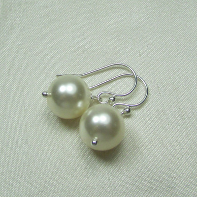 Bridesmaid Jewelry Pearl Bridesmaid Earrings - Large Pearl Earrings - Single Pearl Bridal Earrings - Pearl Drop Earrings Wedding Earrings