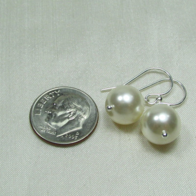 Bridesmaid Jewelry Pearl Bridesmaid Earrings - Large Pearl Earrings - Single Pearl Bridal Earrings - Pearl Drop Earrings Wedding Earrings