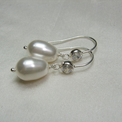 Bridesmaid Jewelry Pearl Drop Earrings - Pearl Bridal Earrings - Swarovski Crystal Pearl Earrings Bridesmaid Earrings - Wedding Jewelry