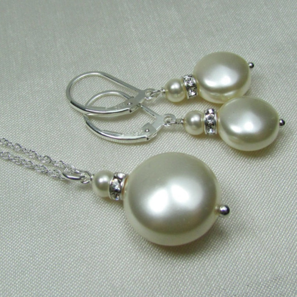 Bridesmaid Jewelry Set Pearl Bridal Jewelry Set Prom Jewelry Pearl Necklace Bridesmaid Necklace Earrings Set Wedding Jewelry Set