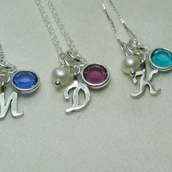 Bridesmaid Jewelry Set of 3 Bridesmaid Gift Birthstone Initial Necklace Bridesmaid Necklace Personalized Bridal Party Gifts Wedding Jewelry