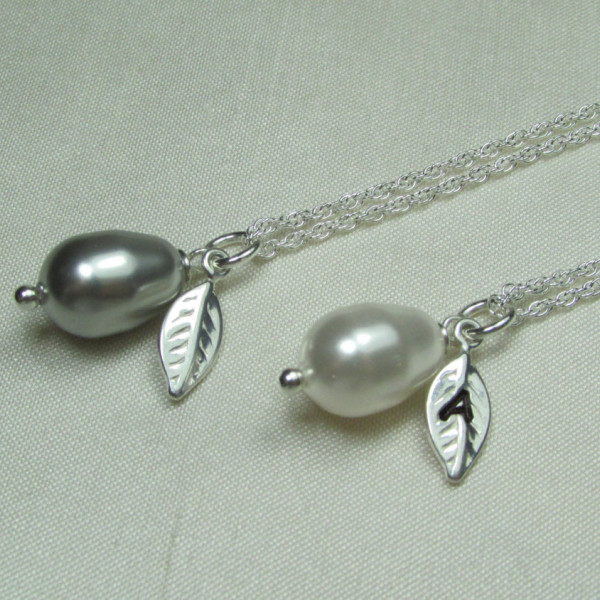 Bridesmaid Jewelry Set of 3 Bridesmaid Gift Silver Leaf Initial Necklace Prom Jewelry Personalized Bridesmaid Necklace Gifts