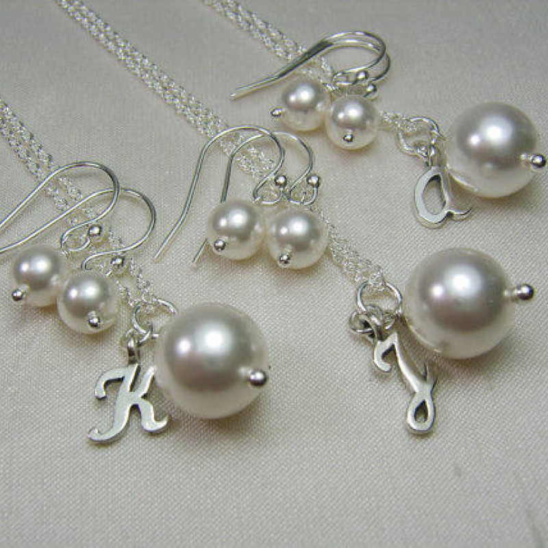 Bridesmaids Jewelry Gift under $50,Pearl Earrings Necklace Set –  PoetryDesigns