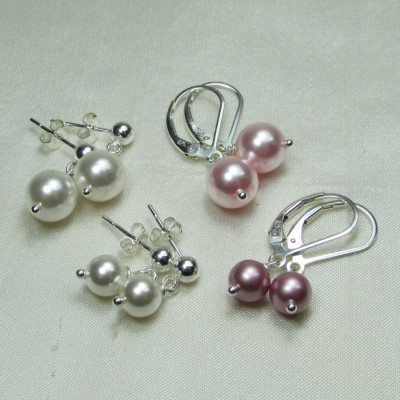 Bridesmaid Jewelry Set of 4  Pearl Bridesmaid Earrings Sterling Silver Pearl Earrings Pearl Bridal Party Jewelry Gift Wedding Jewelry