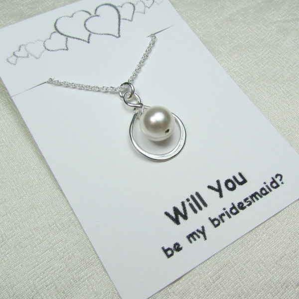 Bridesmaid Jewelry Set of 4 Will You Be My Bridesmaid Gift Asking Bridesmaid Proposal Card Pearl Bridesmaid Necklace Wedding Jewelry