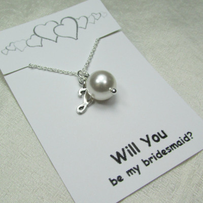 Bridesmaid Jewelry Set of 5 Personalized Bridesmaid Gift Will You Be My Bridesmaid Card Initial Necklace Pearl Necklace Bridal Party Gifts