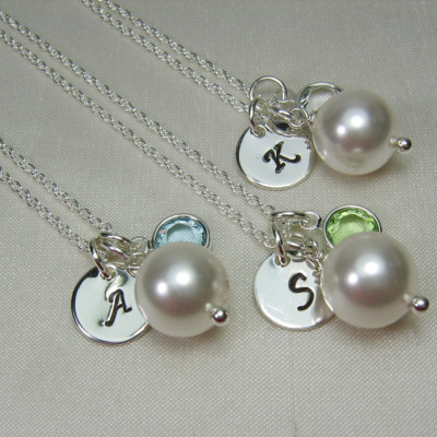 Bridesmaid Jewelry Set of 5 Personalized Bridesmaids Gifts Initial Necklace Pearl Bridesmaid Necklace Monogram Necklace Wedding Jewelry