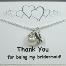 Personalized Bridesmaid Necklaces: Sterling Silver Initial & Pearl Gifts