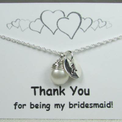Bridesmaid Jewelry Set of 6 Personalized Bridesmaids Gifts Initial Necklace Silver Bridesmaid Necklace Real Pearl Necklace Wedding Jewelry