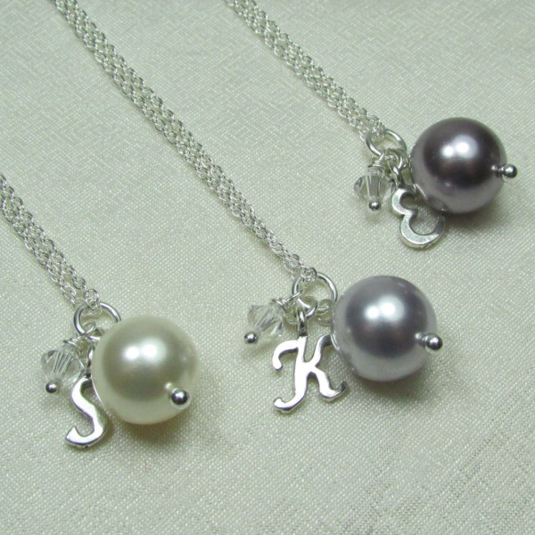 Bridesmaid Jewelry Set of 6 Personalized Bridesmaids Gifts Pearl Bridesmaid Necklace Sterling Silver Initial Necklace Wedding Jewelry
