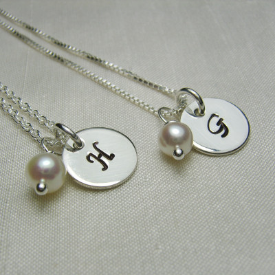 Bridesmaid Jewelry Set of 7 Silver Monogram Necklace Initial Necklace Bridesmaid Gift Personalized Bridesmaid Necklace