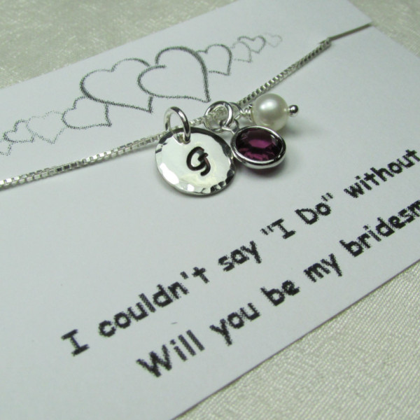 Bridesmaid Jewelry Will You Be My Bridesmaid Gift Personalized Necklace Asking Bridesmaid Proposal Card Birthstone Initial Necklace