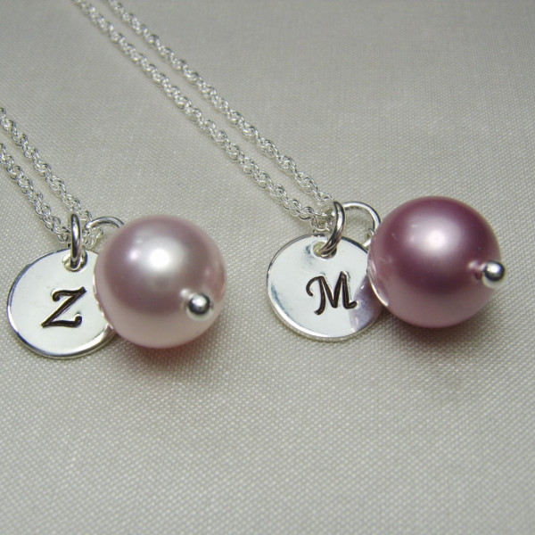Bridesmaid Necklace Set of 3 Personalized Bridesmaid Jewelry Bridesmaid Gift Monogram Initial Necklace Pearl Wedding Jewelry