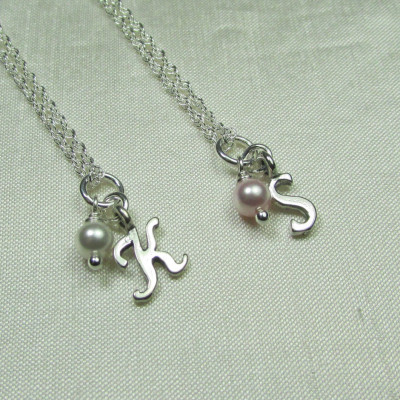 Dainty Initial Necklace Pearl Bridesmaid Jewelry Personalized Necklace Flower Girl Jewelry Junior Bridesmaid Necklace Bridesmaid Gift