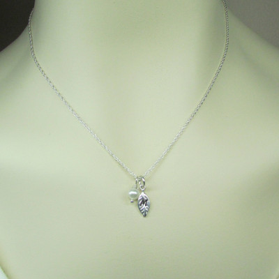 Dainty Initial Necklace Sterling Silver Leaf Necklace Personalized Birthstone Necklace Monogram Necklace Silver Mothers Jewelry Gift