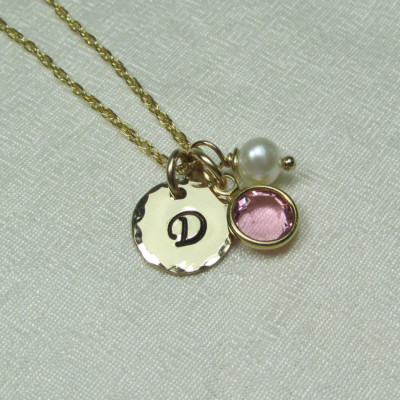Gold Bridesmaid Jewelry Set of 4 Bridesmaid Necklace Gold Initial Necklace Personalize Bridesmaid Gift Monogram Necklace Birthstone Necklace