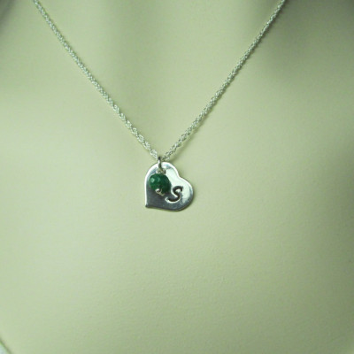 Heart Initial Necklace Mothers Birthstone Necklace Initial Heart Personalized Necklace Sterling Silver Monogram Necklace Mothers Jewelry