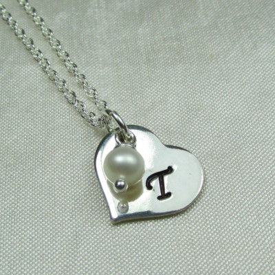 Heart Initial Necklace Mothers Birthstone Necklace Initial Heart Personalized Necklace Sterling Silver Monogram Necklace Mothers Jewelry