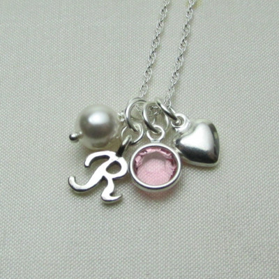 Initial Jewelry Sterling Silver Initial Necklace Birthstone Necklace Personalized Mothers Necklace Heart Charm Necklace for Mom Jewelry Gift
