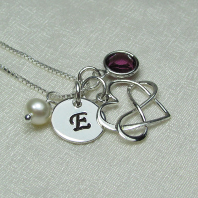 Initial Necklace Birthstone Mothers Necklace Personalized Heart Infinity Necklace Sterling Silver Monogram Necklace Personalized Jewelry