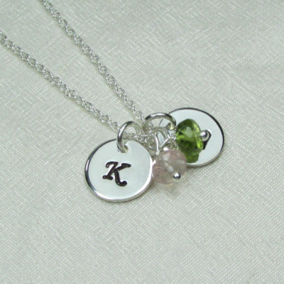 Initial Necklace, Birthstone Necklace, Mothers Necklace, Birthstone Family Necklace, Personalize Jewelry Gift for Mom Necklace