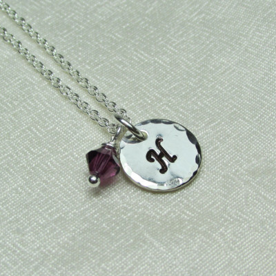 Initial Necklace Birthstone Necklace Sterling Silver Monogram Necklace Mothers Necklace Personalized Necklace Custom Hand Stamped Jewelry