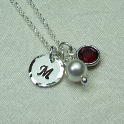 Initial Necklace Birthstone Necklace for Mom Personalized Jewelry Custom Hand Stamped Jewelry Monogram Necklace Birthstone Mothers Necklace