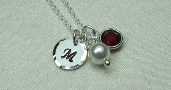 Initial Necklace Birthstone Necklace 