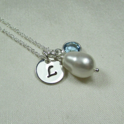 Initial Necklace Bridesmaid Personalized Necklace Bridesmaid Gift Birthstone Necklace Monogram Necklace Pearl Necklace Bridesmaid Jewelry