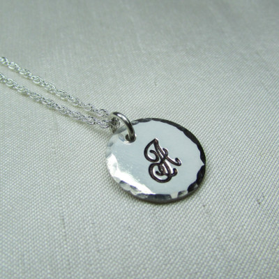 Initial Necklace Custom Hand Stamped Monogram Necklace, Personalize Necklace, Letter Disc Necklace, Sterling Silver Initial Jewelry