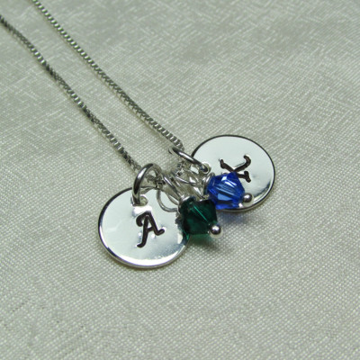 Initial Necklace Mothers Birthstone Necklace Two Monogram Necklace Personalized Necklace Personalized Jewelry Gift for Couples Necklace