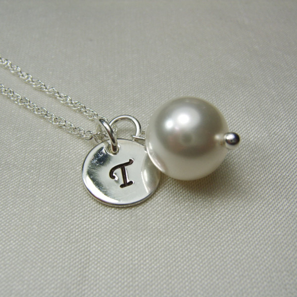 Initial Necklace Personalized Bridesmaid Necklace Pearl Bridesmaid Jewelry Monogram Bridesmaid Gift Mother of the Bride Gift Pearl Necklace