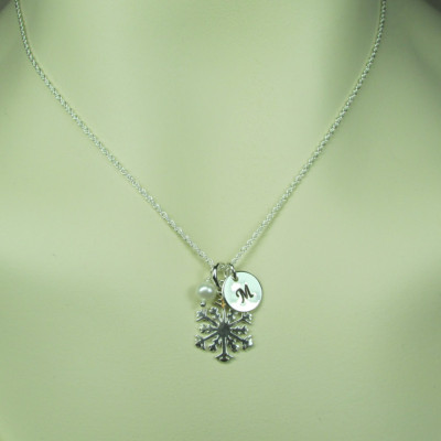 Initial Necklace Personalized Necklace Birthstone Necklace Bridesmaid Gift Snowflake Necklace Winter Bridesmaid Jewelry Monogram Necklace