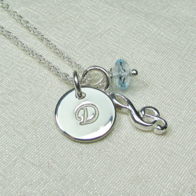 Initial Necklace Silver Monogram Necklace Music Necklace Personalized Necklace Birthstone Necklace Mothers Necklace Personalized Jewelry