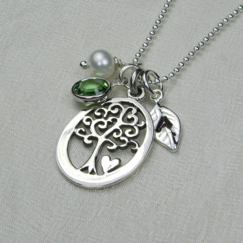 Buy Birthstone Necklace, Leaf Initial Necklace, Birthstone Jewelry, Family  Tree Stamped Necklace Online in India - Etsy