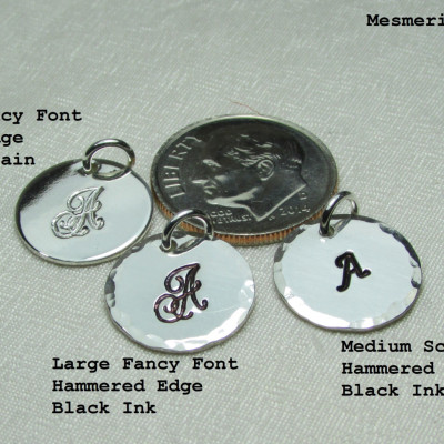 Monogram Charm Single Stamped Medium Charm Monogram Name Plate Sterling Silver 1/2" Disc - Charm for Name Necklace Initial Necklace