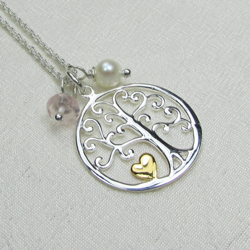 Personalized Family Tree Pendant Necklace with Diamond Accents in Sterling  Silver - 1 to 7 Birthstones | Ross-Simons
