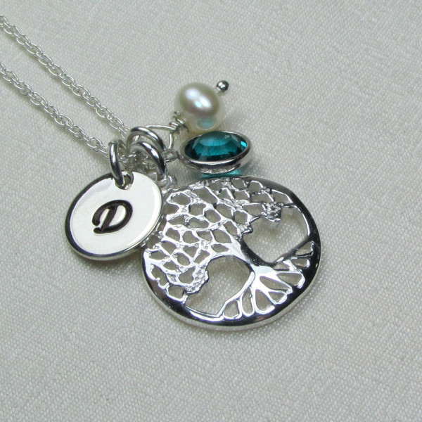 Mothers Birthstone Necklace Personalized Family Tree Necklace Sterling Silver Initial Necklace Birthstone Mothers Necklace Initial Jewelry