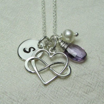Mothers Birthstone Necklace Personalized Infinity Necklace Sterling Silver Monogram Necklace Heart Initial Necklace Mothers Jewelry