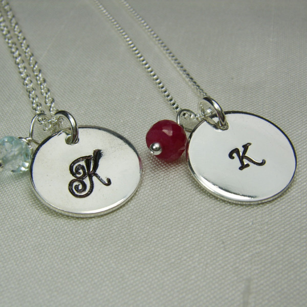 Mothers Necklace Birthstone Initial Necklace Sterling Silver Monogram Necklace Mothers Birthstone Jewelry Personalized Necklace Gift