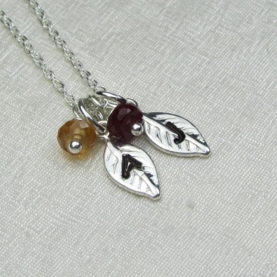 Mothers Necklace Personalized Birthstone Necklace Dainty Initial Necklace Sterling Silver Monogram Leaf Necklace Personalized Jewelry